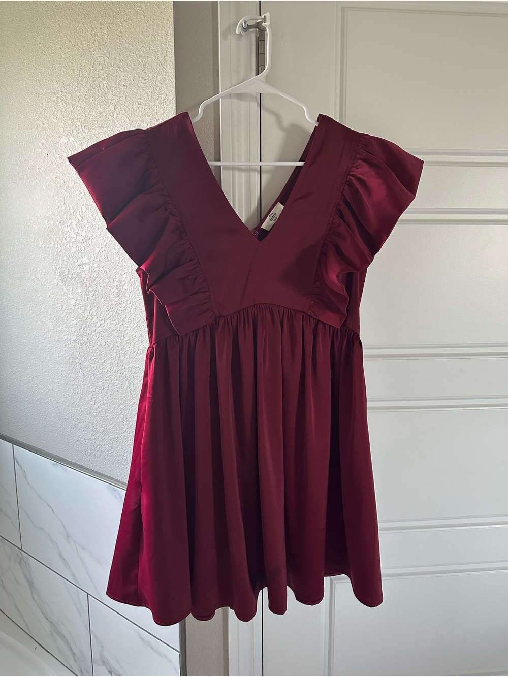 entro Burgundy Ruffle Sleeve Mini Dress